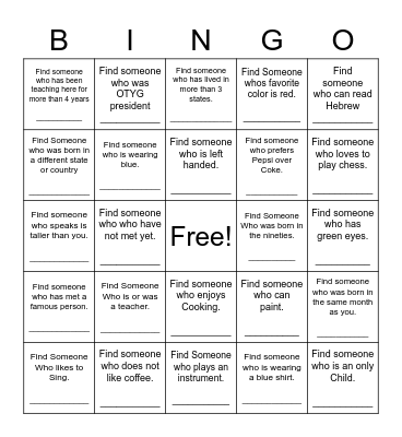 Find Someone Who Bingo Card