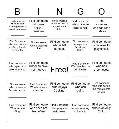 Find Someone Who Bingo Card