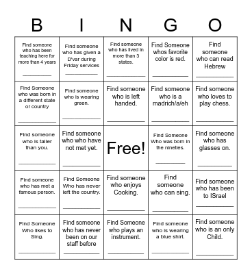 Find Someone Who Bingo Card