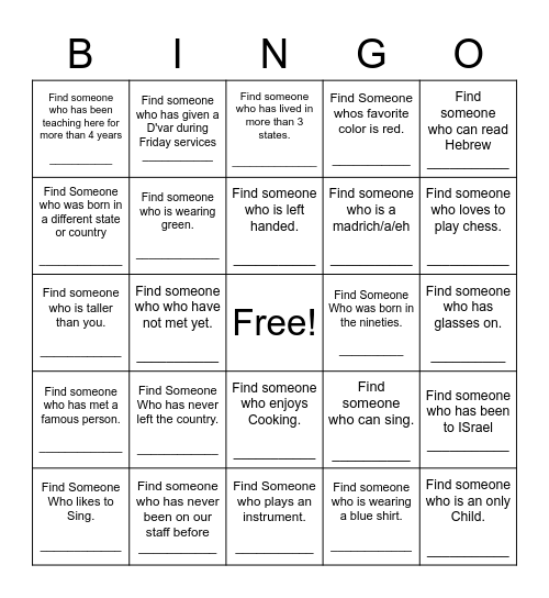 Find Someone Who Bingo Card