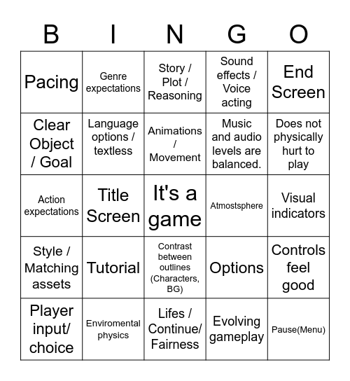 Good Game Bingo Card