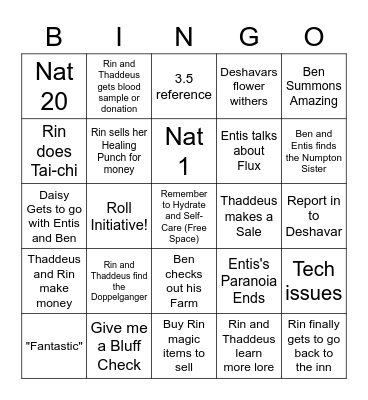 Torespar Western Reach "Doppleganger and Search for the Sister " Bingo Card