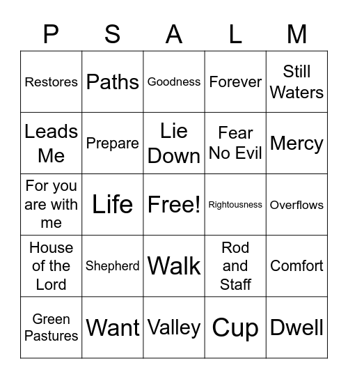 Psalm 23 Bingo Card