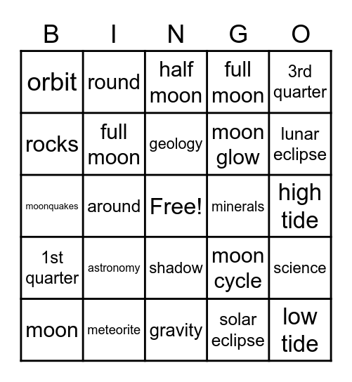 Bill Nye Video - "The Moon" Bingo Card