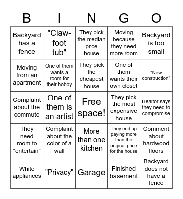 House Hunters Bingo Card