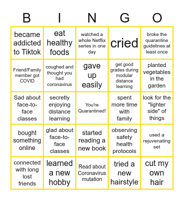 PANDEMIC Bingo Card