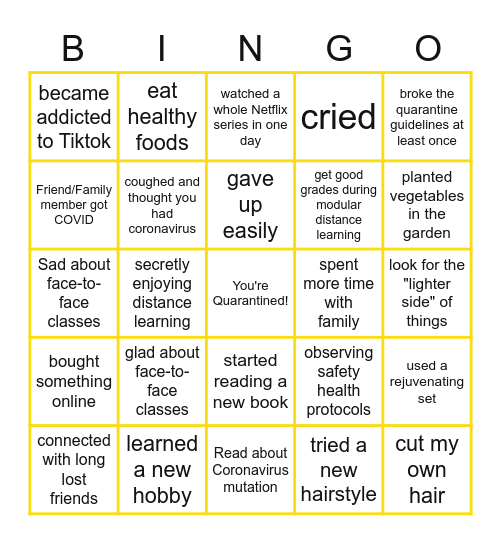 PANDEMIC Bingo Card