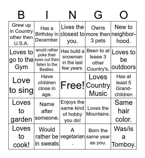 Find someone WHO... Bingo Card