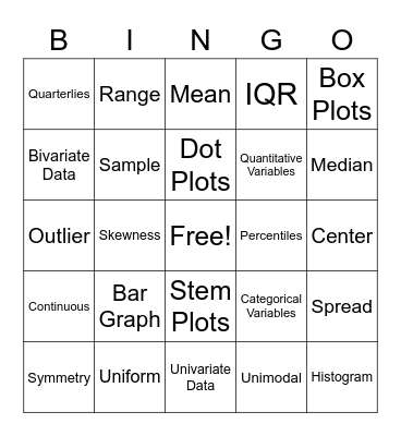 Statistics Vocabulary Bingo Card