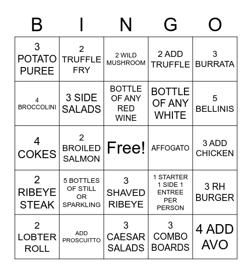 BINGO DINNER Bingo Card