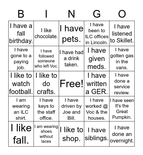 Person Bingo  Bingo Card