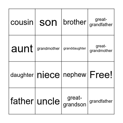 Family Bingo Card