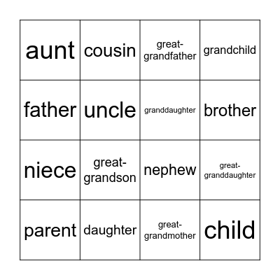 Family Bingo Card