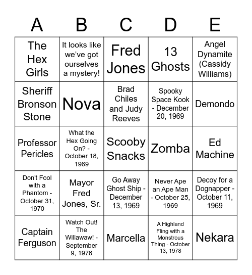 SCOOBY DOO Bingo Card