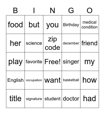 Untitled Bingo Card