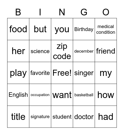 Untitled Bingo Card