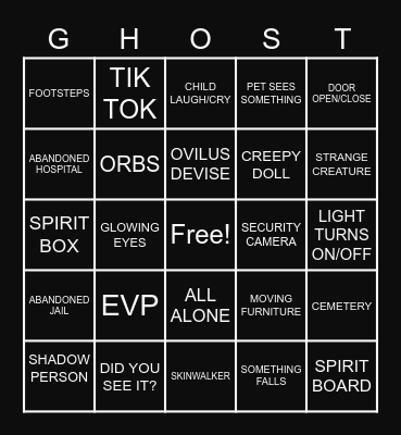 GHOST VIDEO BINGO Card