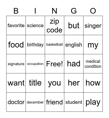 Untitled Bingo Card