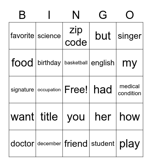 Untitled Bingo Card