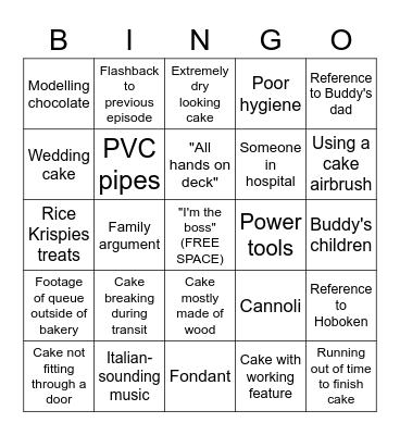 Cake Boss Bingo Card