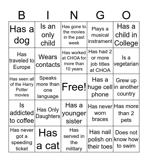 Get To Know! Bingo Card