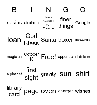 PICK UP LINES Bingo Card