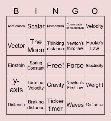 Forces and motion Bingo Card