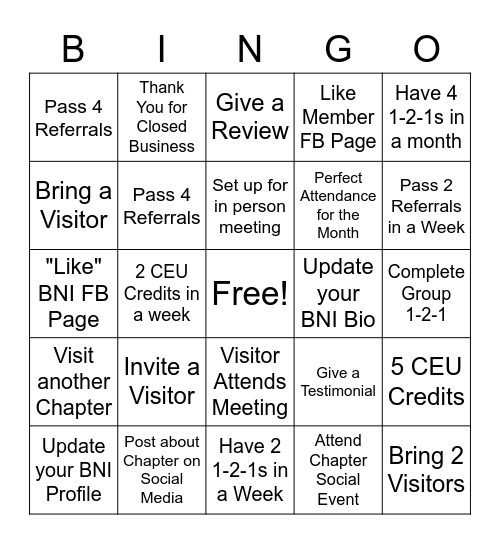 BNI Bingo Card