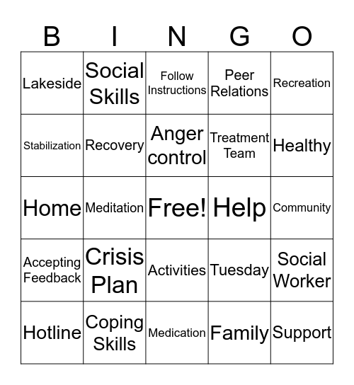 Wellness Plan Bingo Card