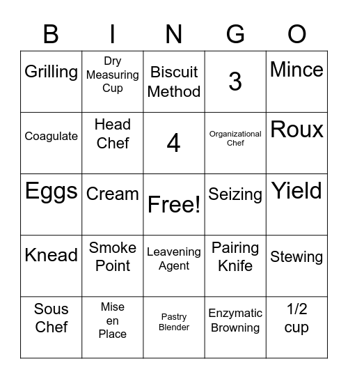 Foods Review Bingo Card