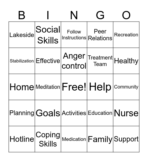 Wellness Plan Bingo Card