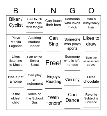 Your Name: ___________________________ Bingo Card