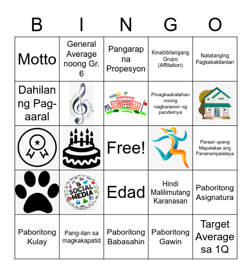 PAGPAPAKILALA SA KLASE Bingo Card