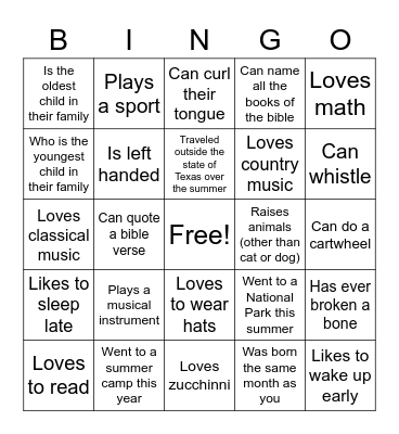 Find Someone Who Bingo Card