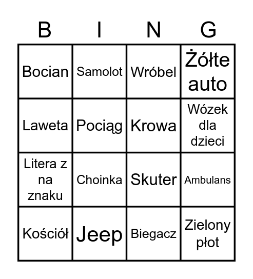 Bingo Wycieczka Bingo Card