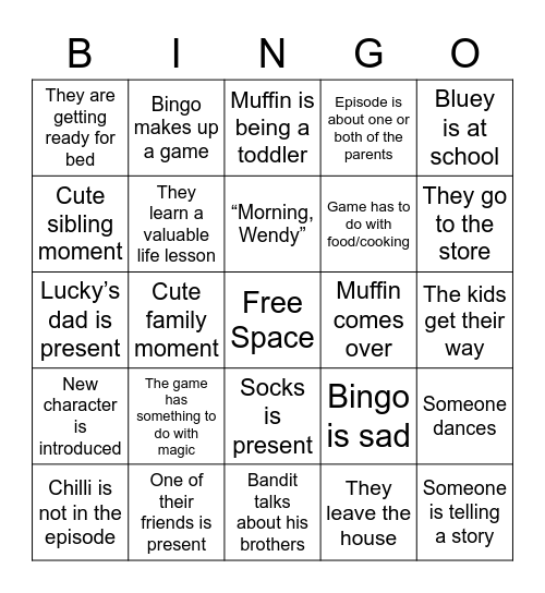 Bingo’s Bingo Card