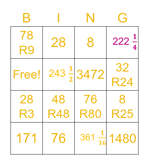 Division Bingo Card