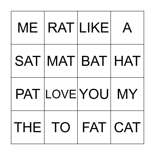 -AT words/sight words Bingo Card