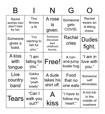 Bachelorette Bingo: Hometown Edition Bingo Card