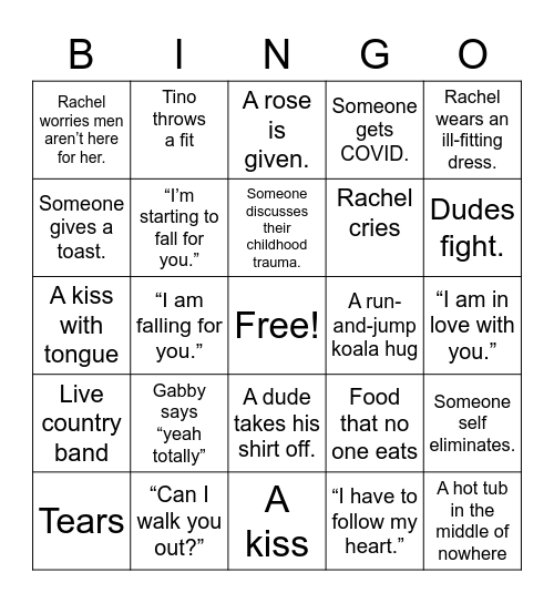 Bachelorette Bingo: Hometown Edition Bingo Card