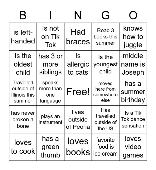 Get to Know Your Seminar Peers Bingo Card