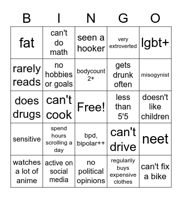 Dealbreaker Bingo Card