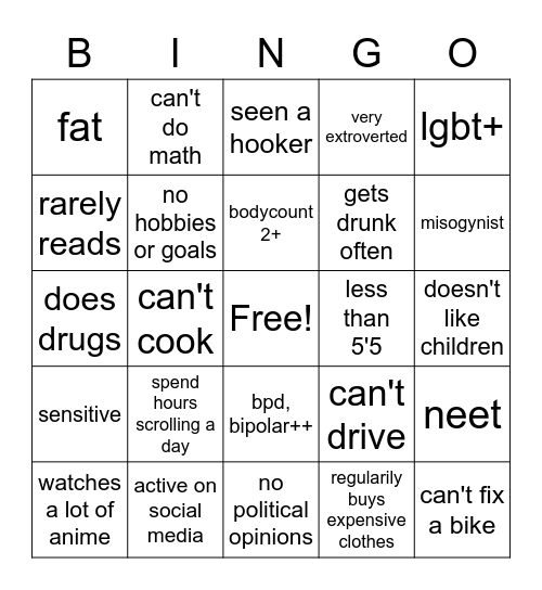 Dealbreaker Bingo Card