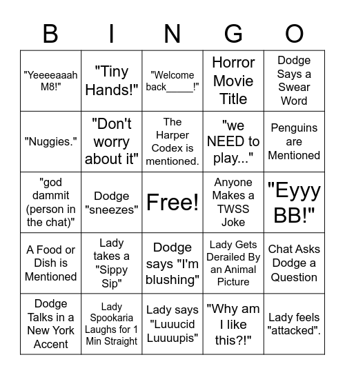 [LIVESTREAM] LADY SPOOKARIA & DODGE THE GRAVE Bingo Card