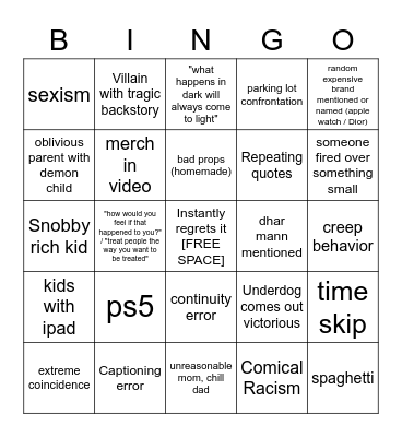 Dhar Mann Bingo (additional squares) v2 Bingo Card
