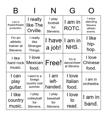 First Week Bingo! Bingo Card