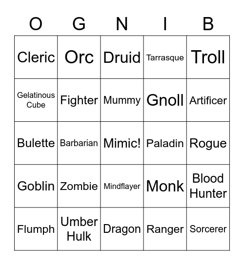 D&D Bingo Card