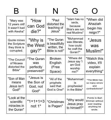 Muslim Bingo Card