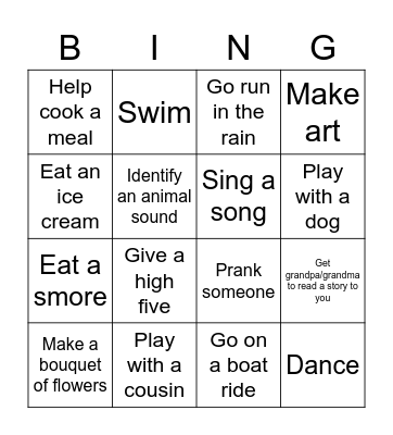 Kids' Bingo Challenge Bingo Card