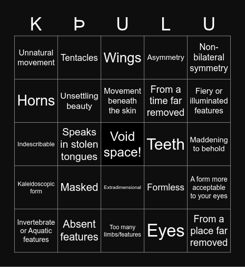 Eldritch Creature Bingo Card